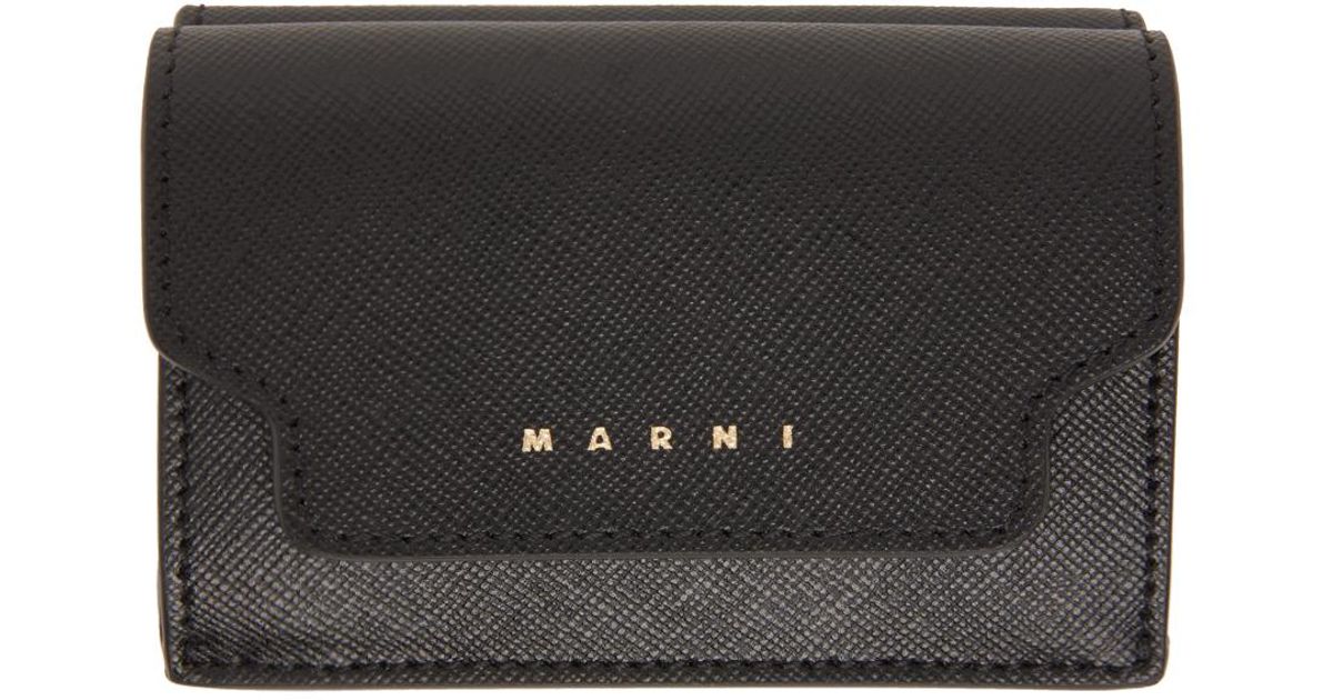 Marni Saffiano Leather Trifold Wallet in Black | Lyst UK