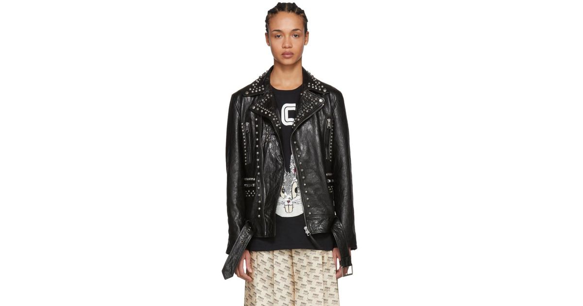 Gucci Black Studded Bugs Bunny Leather Jacket | Lyst