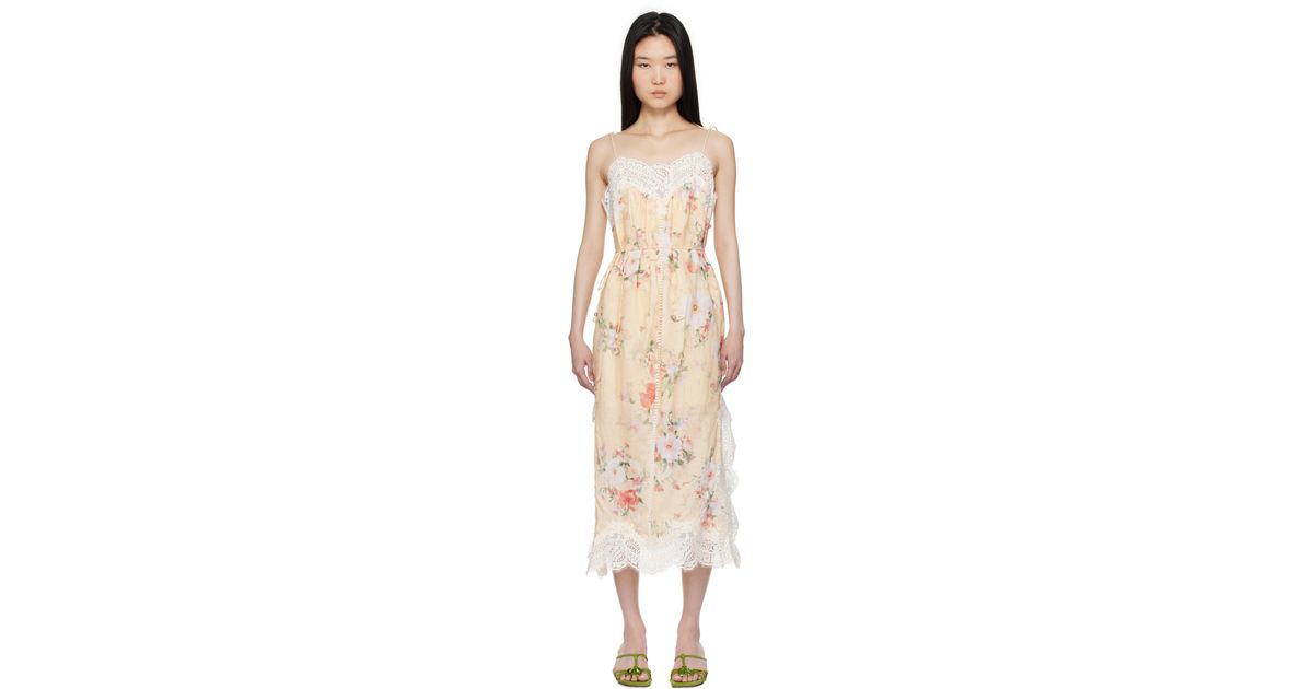 Zimmermann Everley Lace Trim Slip Dress in Black | Lyst