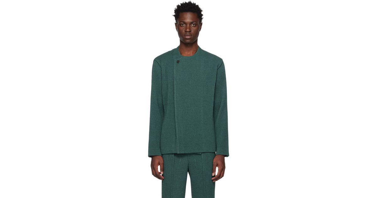 Homme Plissé Issey Miyake Green Wool Like Light Jacket for Men