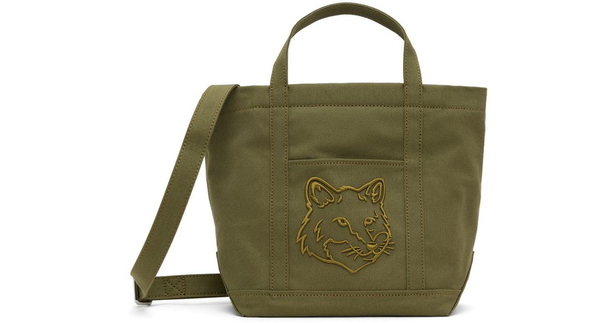 【Maison Kitsune】 Fox Head Small Tote Military Green Maison Kitsuné - Fox Head Small Tote | HBX - Globally
