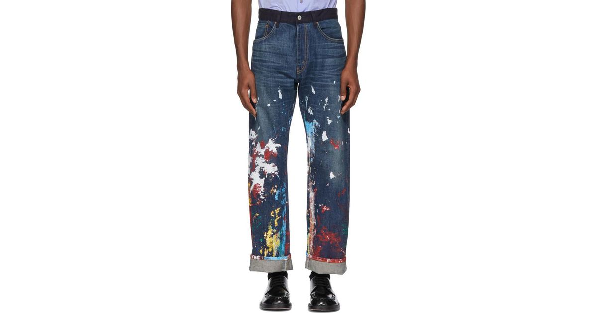 Junya Watanabe Indigo Levis Edition Paint Jeans in Blue for Men | Lyst
