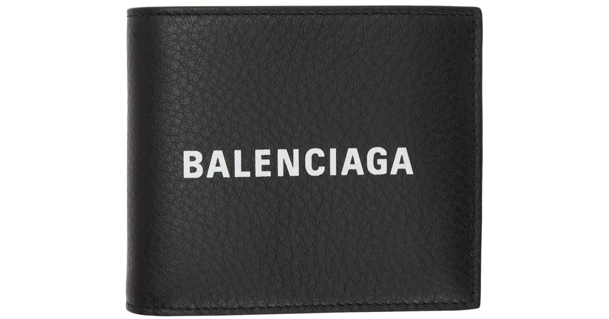 Balenciaga Leather Black Everyday Logo Square Wallet for Men - Lyst