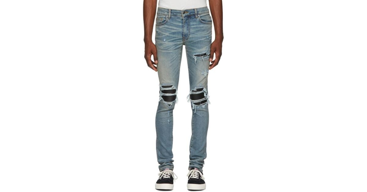 Amiri Blue And Black Leather Mx-1 Jeans Men Lyst