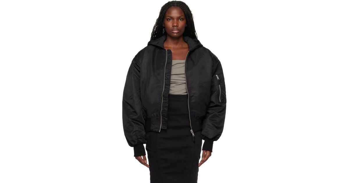 Entire studios Hooded Broad Bomber Jacket in Black | Lyst Australia