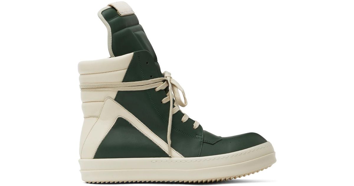 Rick Owens Leather Geobasket Sneakers in Green for Men | Lyst