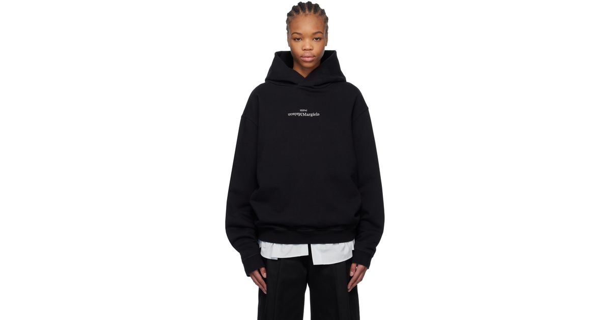 Maison Margiela Distorted Logo Hoodie in Black | Lyst UK