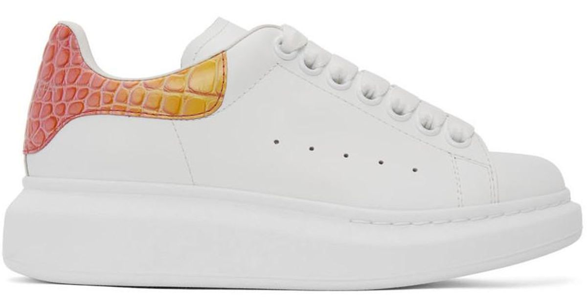 Alexander McQueen Leather White And Pink Croc Oversized Sneakers - Lyst