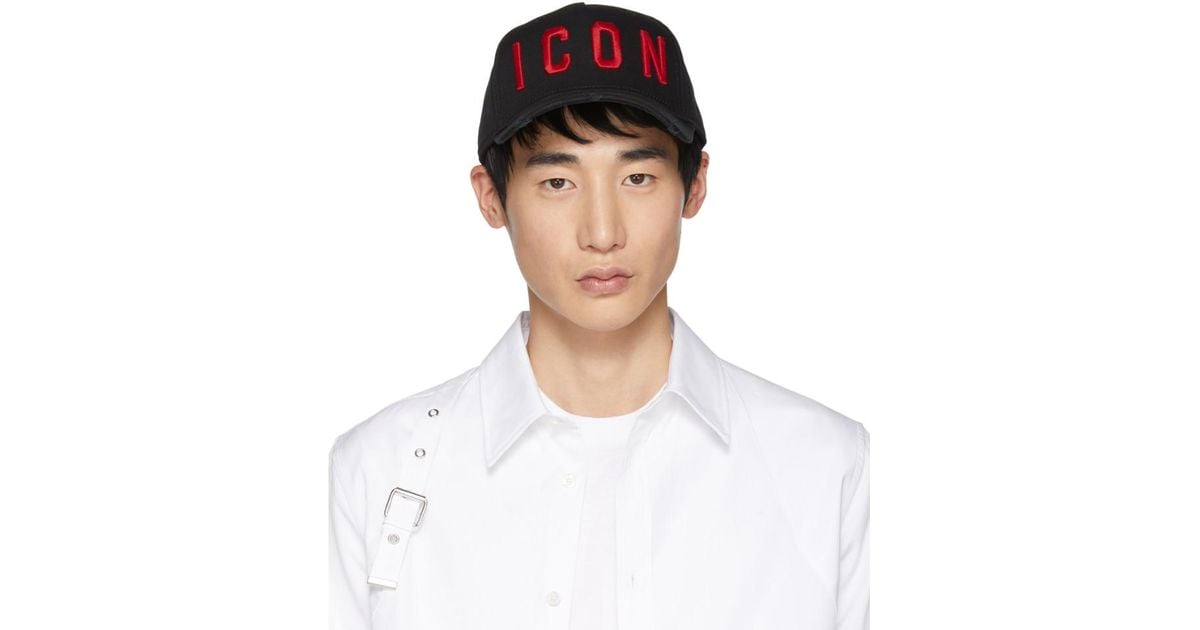 black and red icon cap