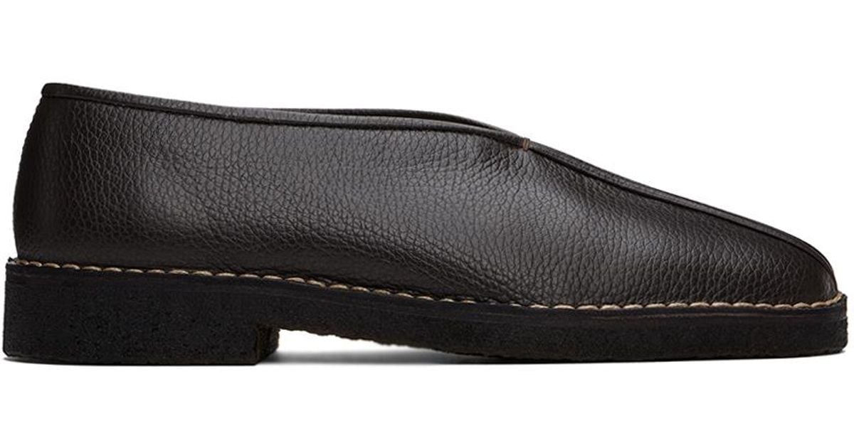 Lemaire Piped Crepe Leather Slippers in Black for Men | Lyst