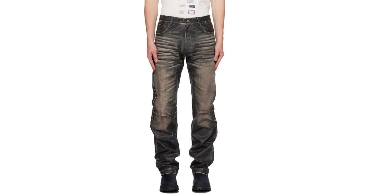 424 Gray Faded Leather Pants in Black for Men Lyst