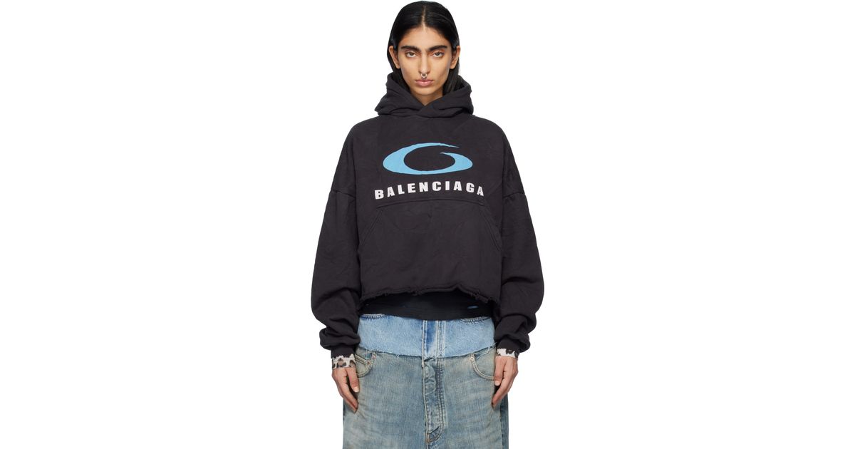 Balenciaga Loop Sports Icon Cropped Hoodie in Black | Lyst