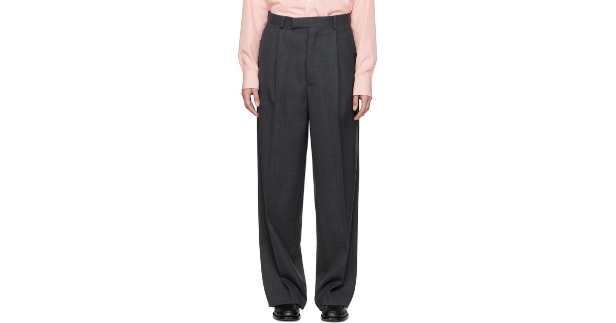 AURALEE Wool Kid Mohair Hop Sack One-Tuck Trousers in Black