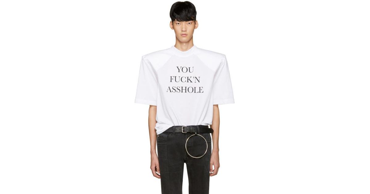 Vetements Synthetic White You Fuckn Asshole Football Shoulder T 