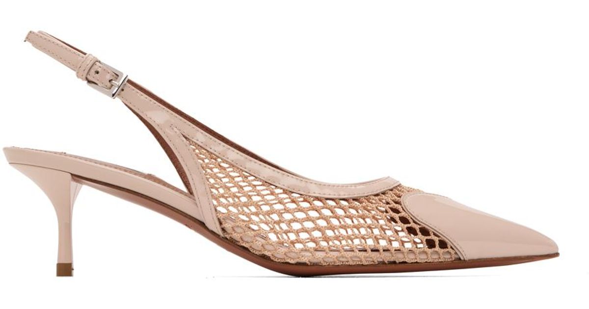 ALAIA LE COEUR FLAT SLINGBACKS IN BEIGE PATENT LAMBSKIN