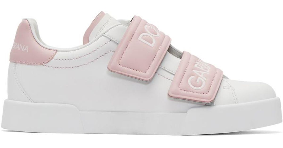 Dolce & Gabbana Leather White And Pink Strap Sneakers - Save 55% - Lyst