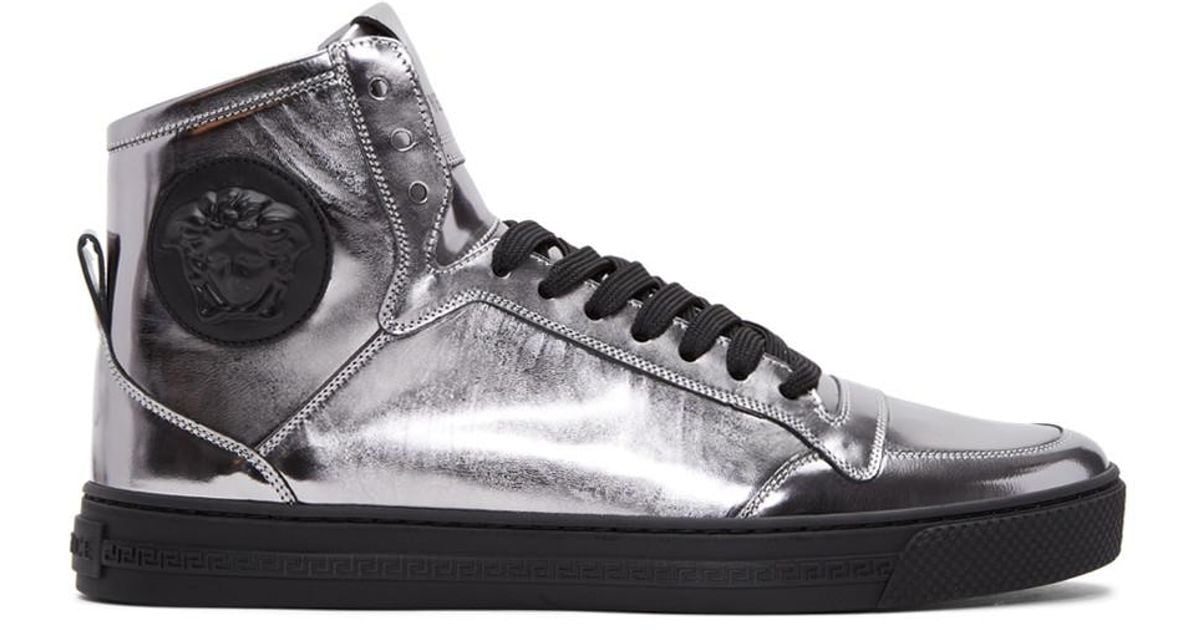 Versace Silver Medusa High top Sneakers in Metallic for Men Lyst