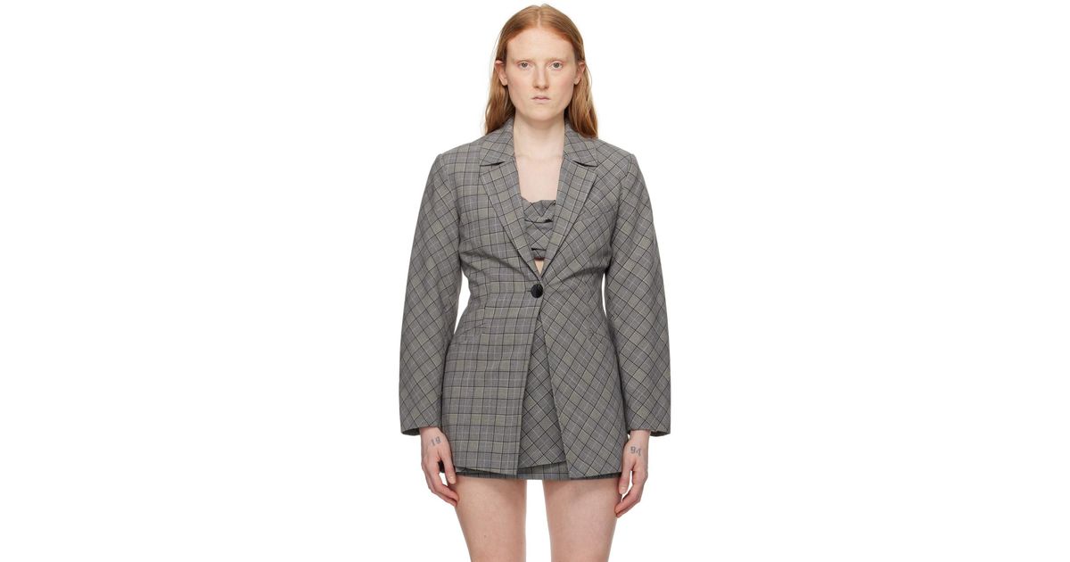 Ganni グレー チェック テーラードジャケット グレー | Lyst