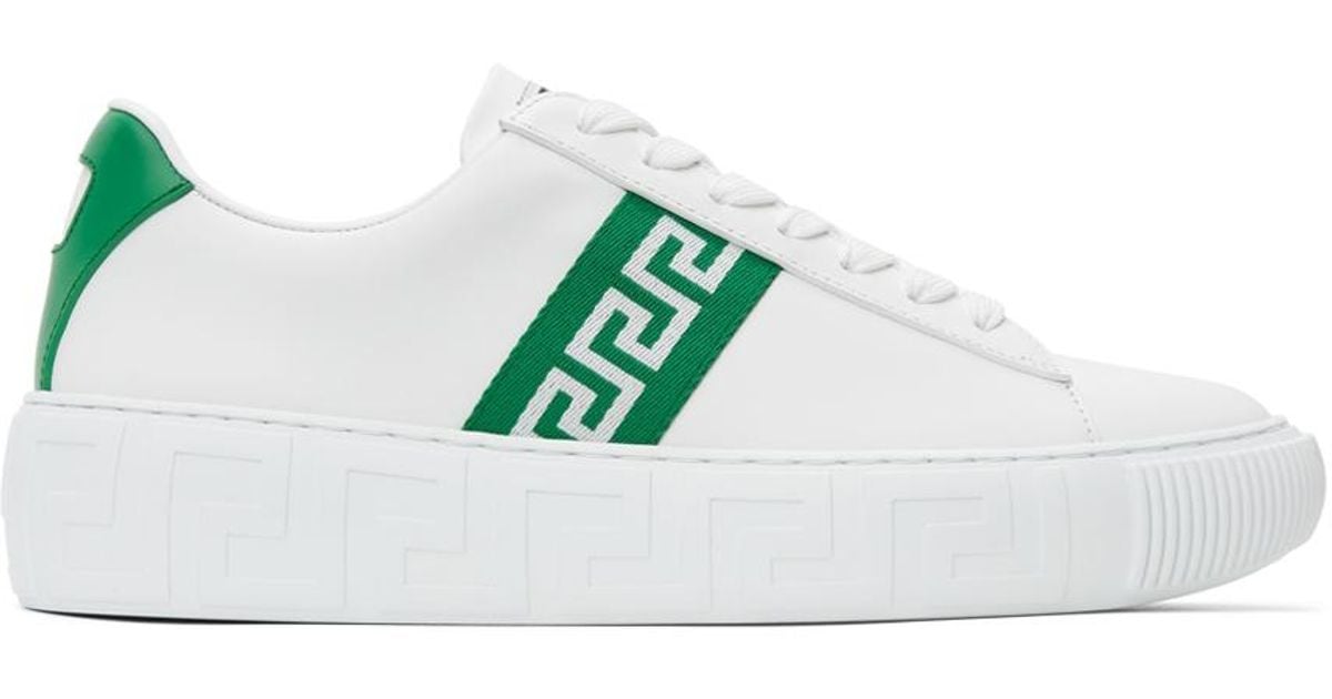 Versace Leather Greca Lowtop Sneakers in Green for Men Lyst UK