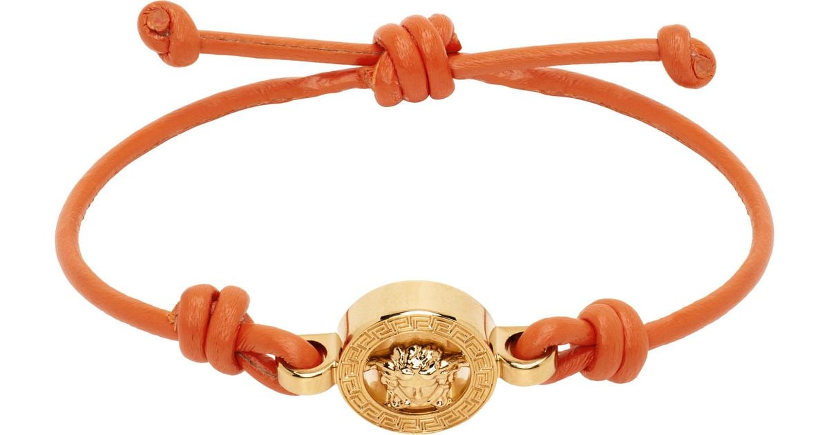 Versace レザー ブレスレット メドゥーサ '95 オレンジ メンズ Versace オレンジ メドゥーサ '95 レザーブレスレット
