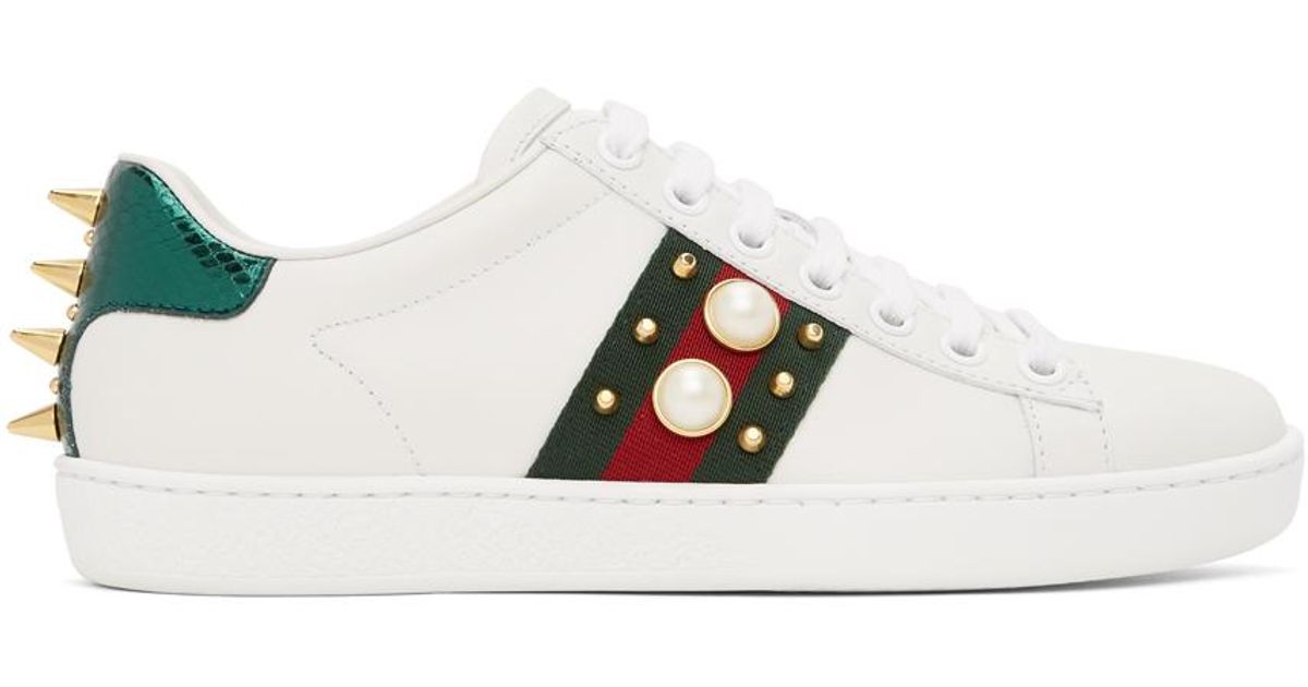 Gucci Leather Pearl Stud New Ace Sneakers Lyst