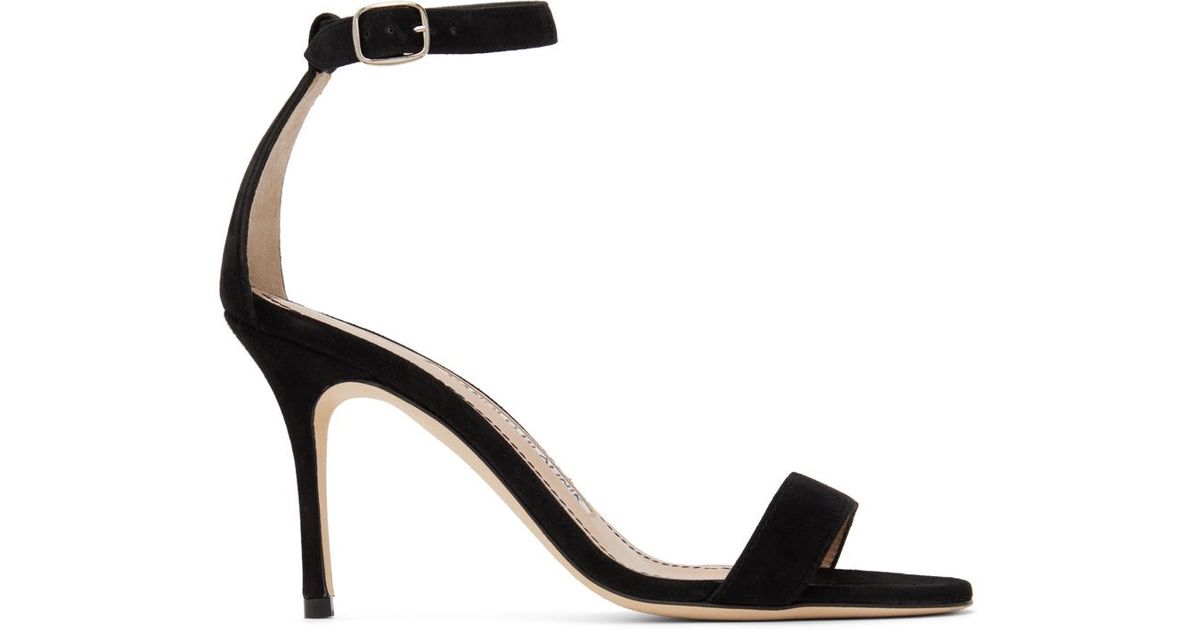 Sandales Manolo Blahnik « Chaos » Noires Vernies - Taille 40.5 (UK 7.5), Talon 70mm, Jamais Portées