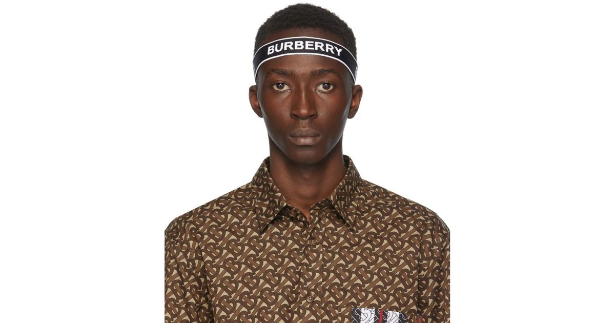 Burberry Synthetic Black And White Logo Headband in Brown for Men - Lyst