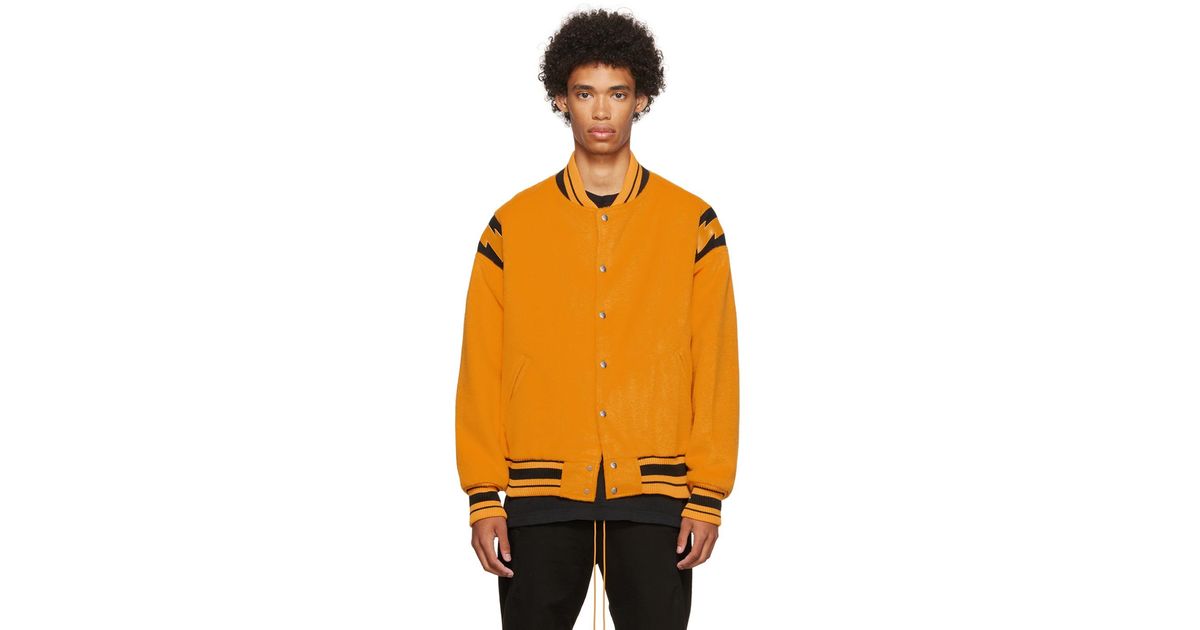 Rhude Wool Yellow Lightning Bomber Jacket in Mustard (Orange) for Men