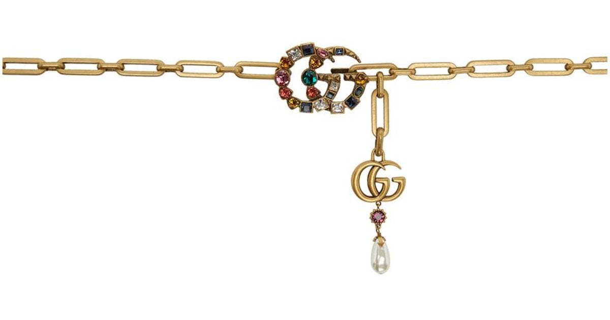 Gucci Gold Crystal Gg Chain Belt in Metallic Lyst