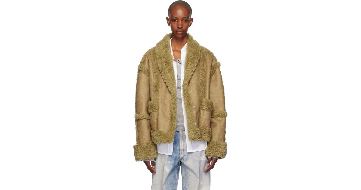 [OPEN YY] / ☆ 24FW PANELED FAUX-SHEARLING JACKET / CAMEL OPEN YY Tan Paneled Faux-Shearling Jacket in Brown | Lyst