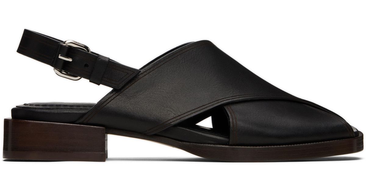 Lemaire Cross Flat Sandals in Black | Lyst