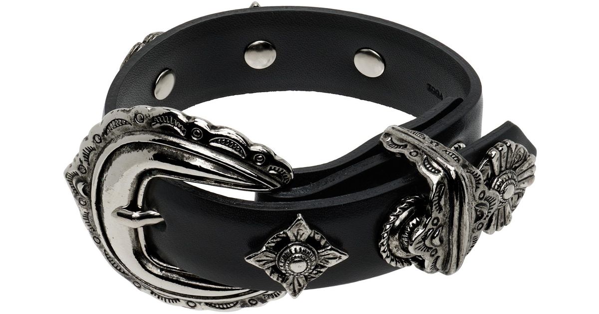 Toga Motif Leather Bangle Bracelet in Black | Lyst