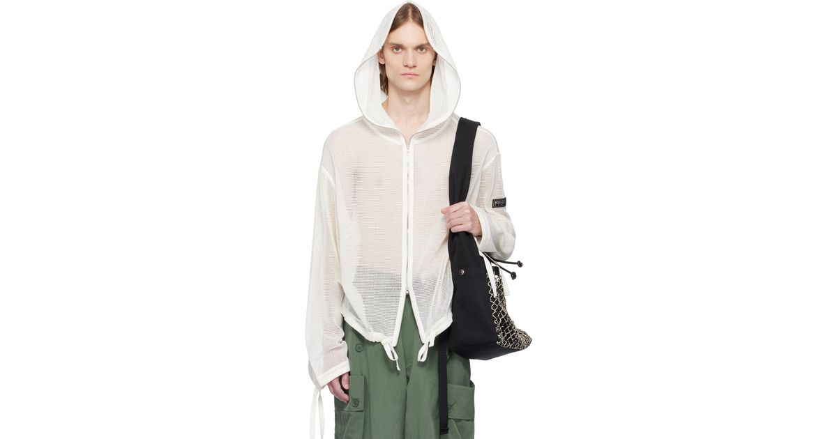 KENZO Paris Mesh Zip-up Hooded Sweatshirt in White for Men