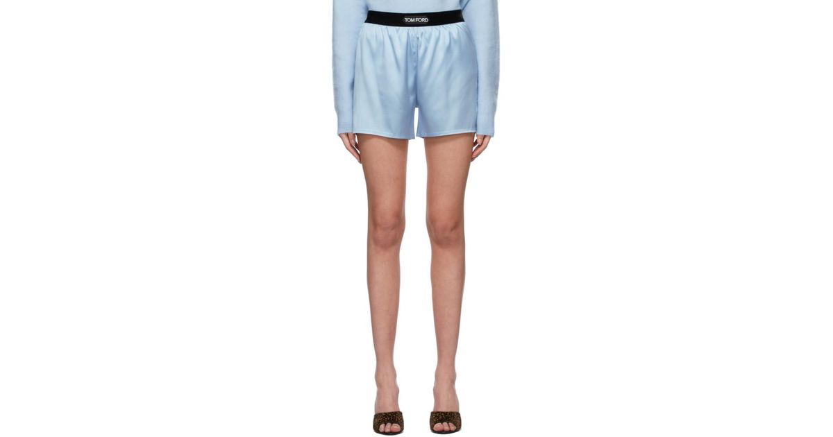 Tom Ford Blue Silk Pj Shorts | Lyst