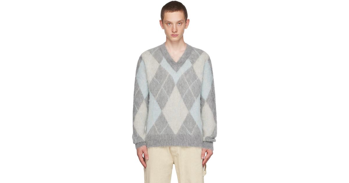 AMI Paris: Gray Argyle Sweater