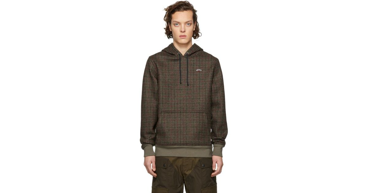 noah wool check hoodie