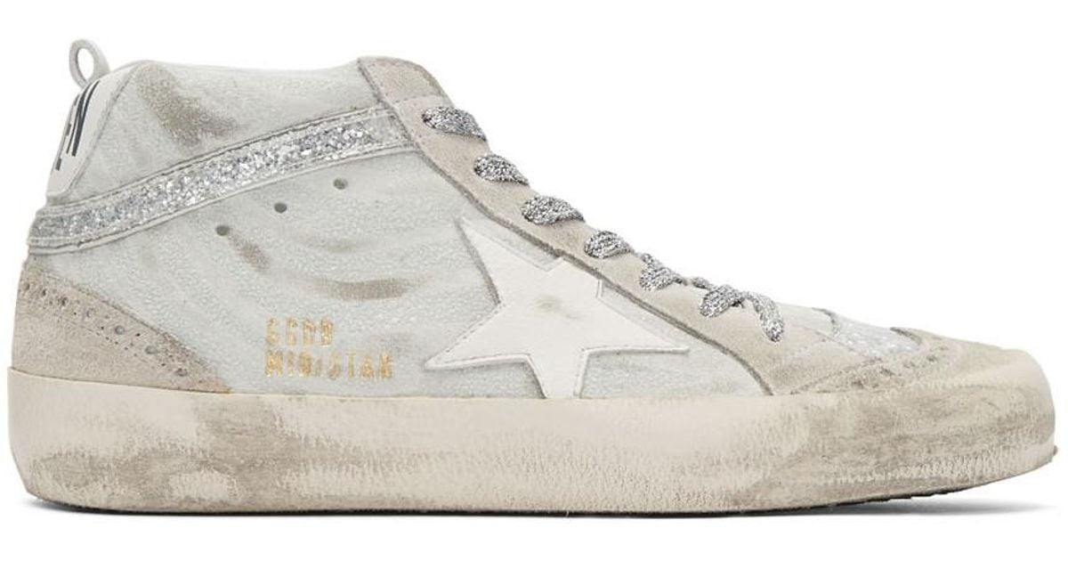 Golden Goose White And Grey Mid Star Sneakers | Lyst