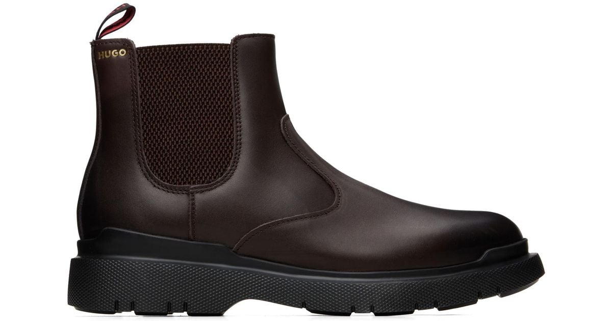 HUGO Leather Chelsea Boots in Brown for Men | Lyst