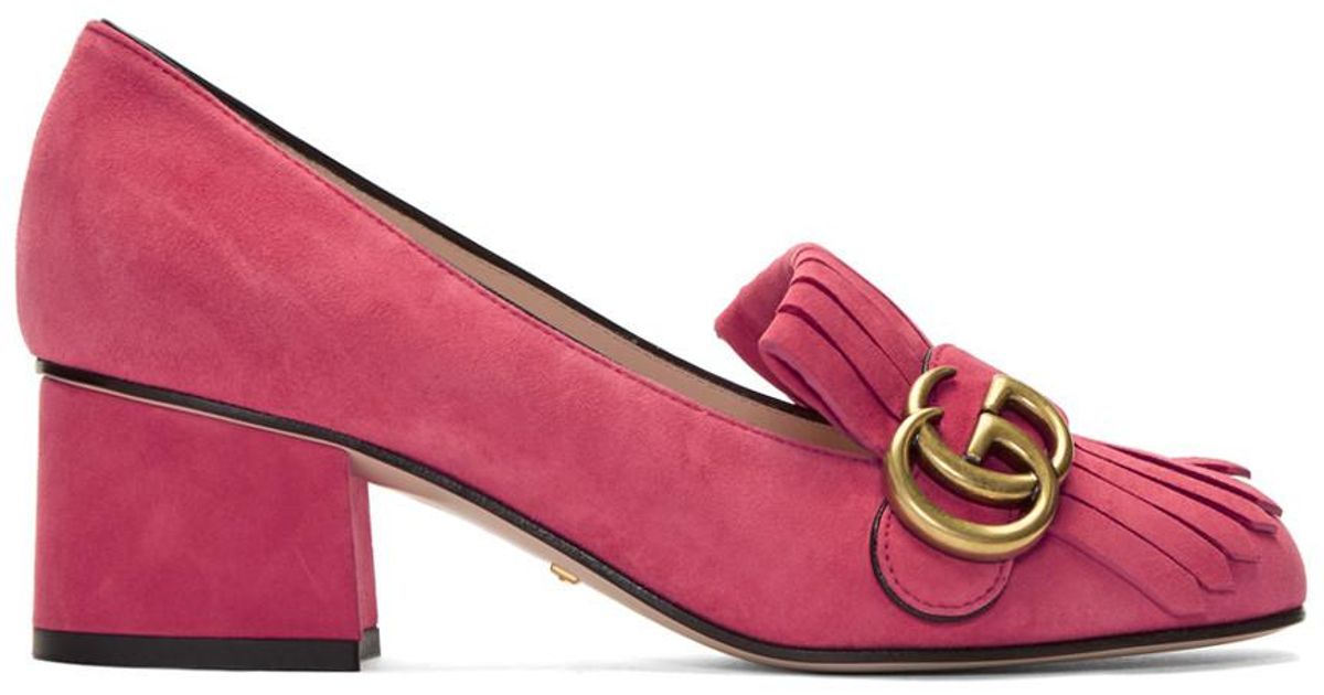 Gucci Pink Suede Gg Marmont Loafer Heels | Lyst