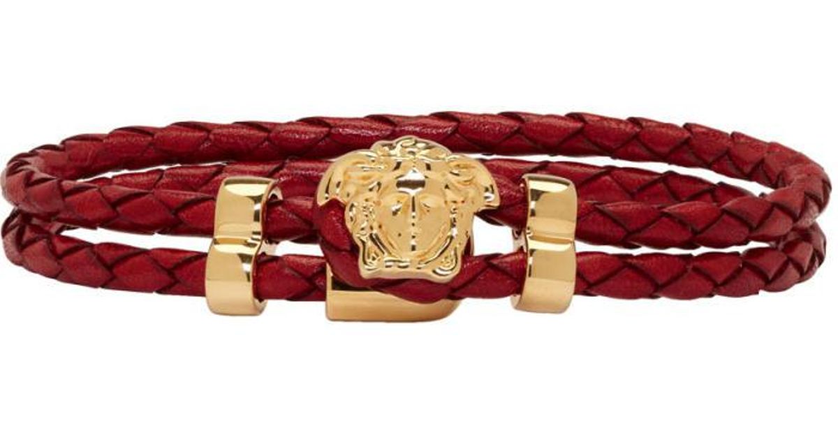 Lyst Versace Red Leather Medusa Bracelet In