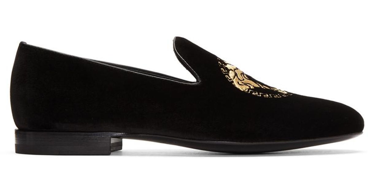 Versace Black Velvet Medusa Slip-on Loafers for Men | Lyst