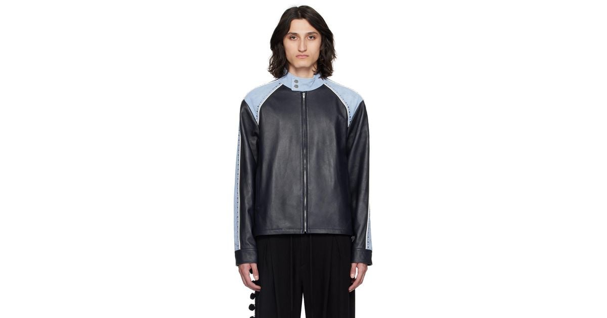 メンズ Wales Bonner ネイビー Marvel レザージャケット ブラック | Lyst