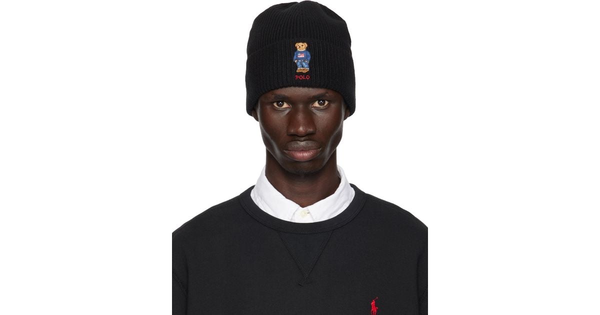 Polo Ralph Lauren Solid Flag Bear Beanie in Black for Men Lyst UK