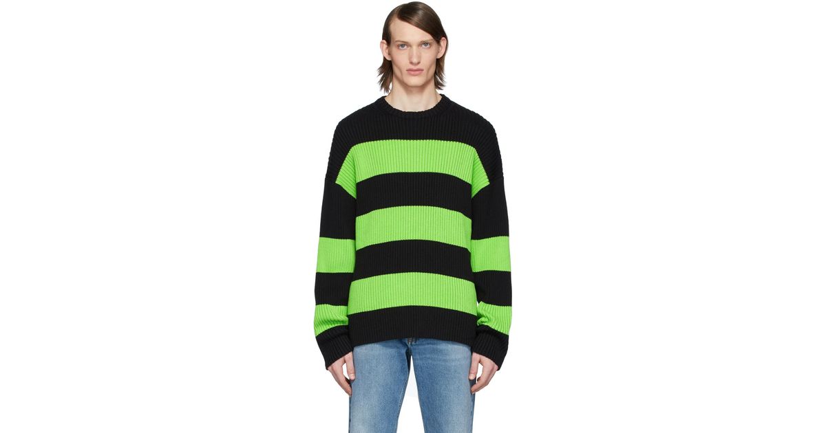 Balenciaga Black & Green Stripe Crewneck Sweater for Men | Lyst