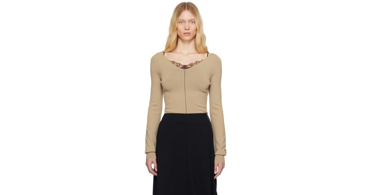 Lemaire ベージュ ワイドVネック トップス ブラック | Lyst