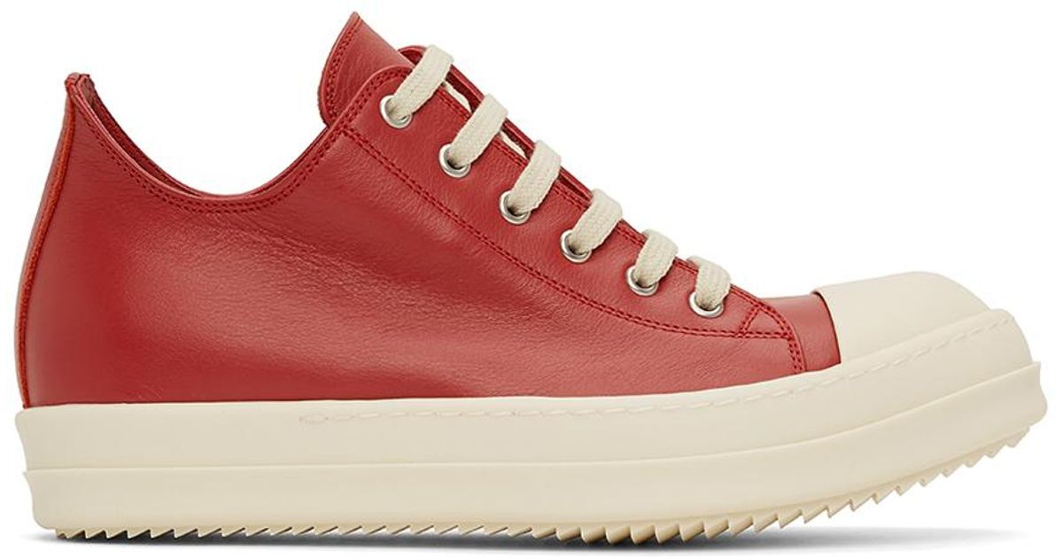 Rick Owens Leather Red Full Grain Low Sneakers for Men | Lyst