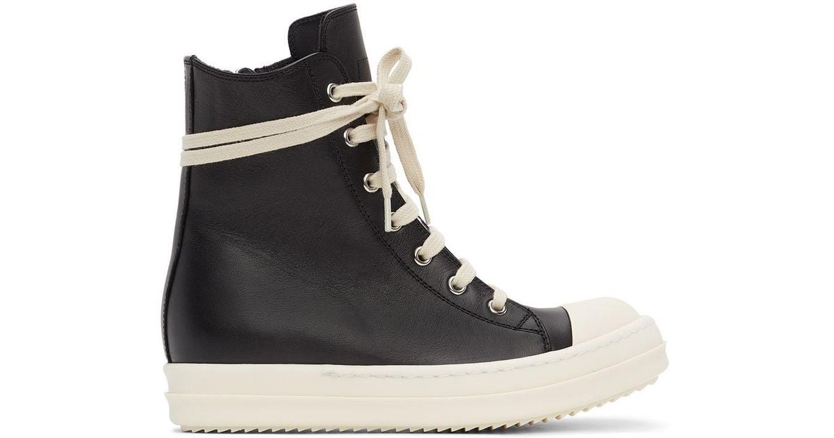 Rick Owens Black Calfskin High Sneakers | Lyst