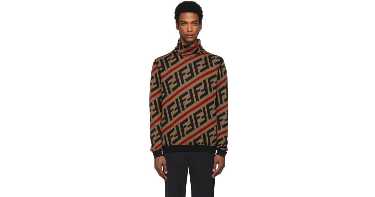 Fendi Brown Wool Forever Turtleneck for Men | Lyst