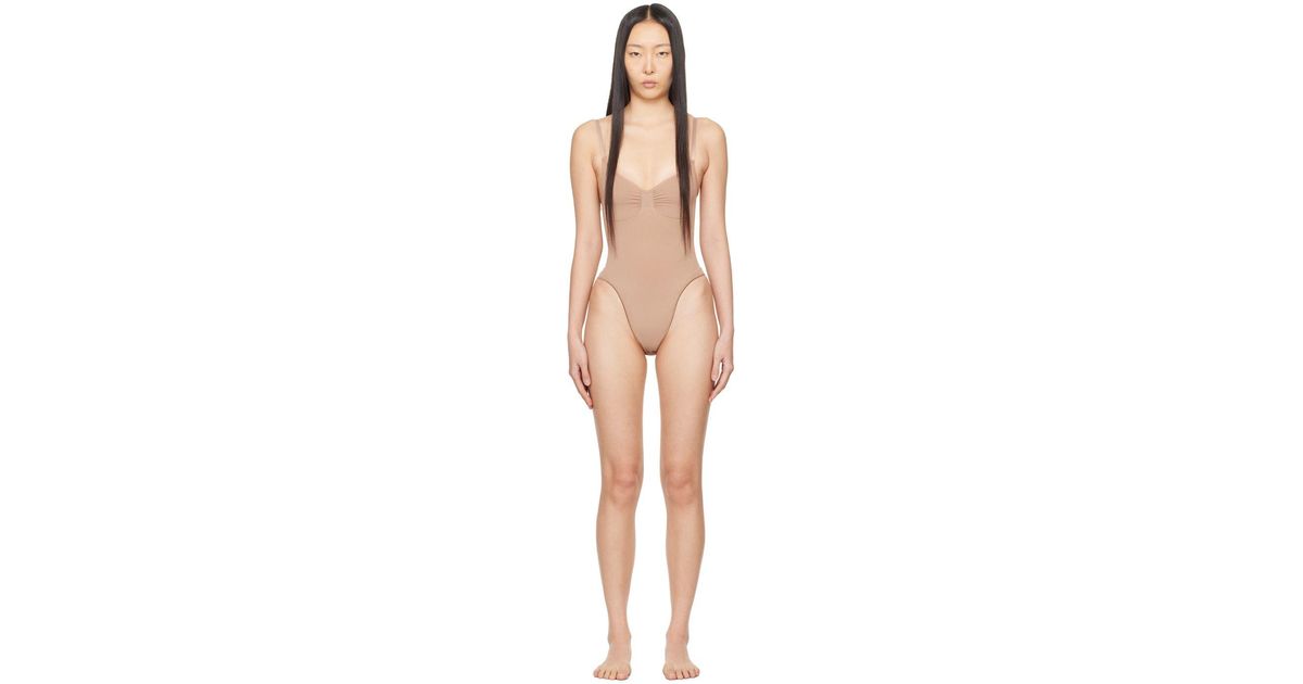 Womens Skims brown Seamless Sculpt Thong Bodysuit