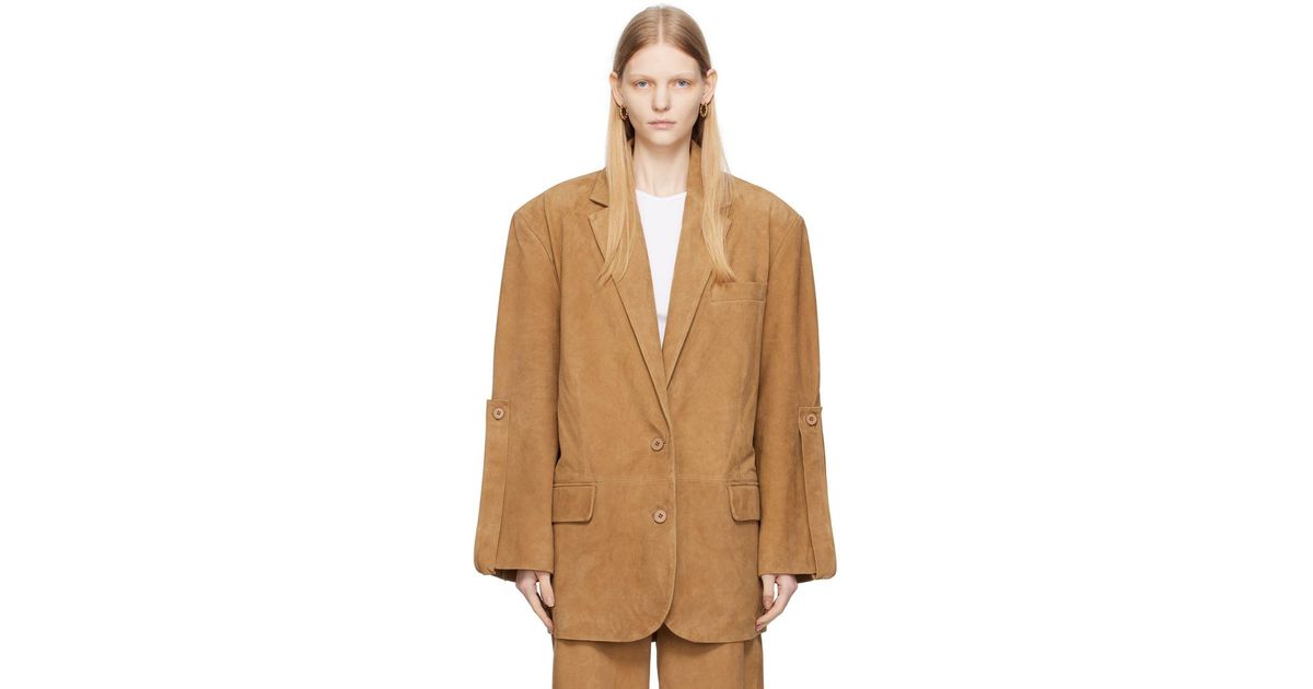 REMAIN Birger Christensen Tan Oversize Leather Blazer in Brown | Lyst